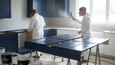 Professional cabinet painting by house painters in Phoenix, AZ for modern kitchen refinishing