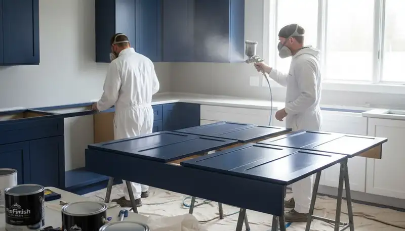 Professional cabinet painting by house painters in Phoenix, AZ for modern kitchen refinishing