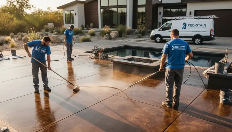 Professional concrete staining on patio in Phoenix, AZ by expert house painters