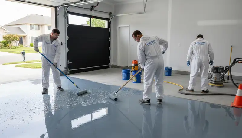 Professional epoxy floor coating in Phoenix AZ garage by expert house painters for durable finish
