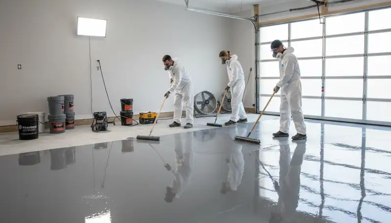Professional epoxy garage floor coating in Phoenix AZ by expert house painters for durable finish