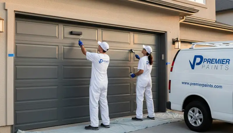 Professional garage door painting in Phoenix, AZ with UV-resistant coating for lasting curb appeal