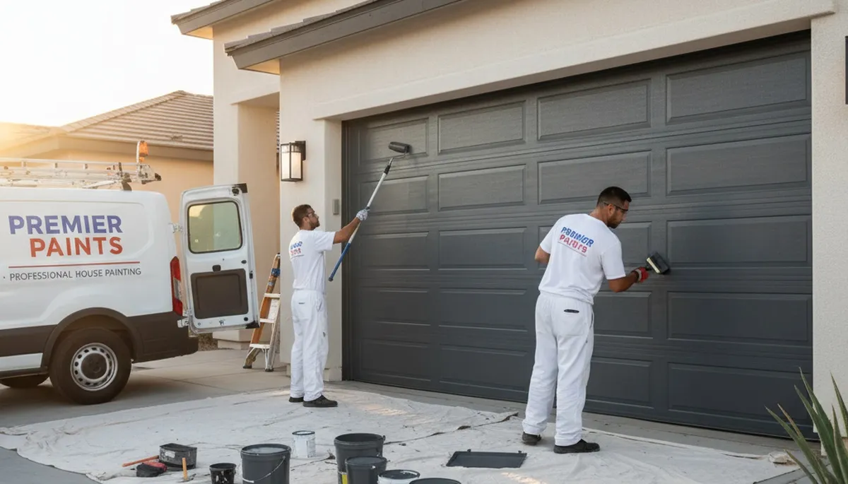 Professional garage door painting in Phoenix AZ with UV-resistant finish for desert durability