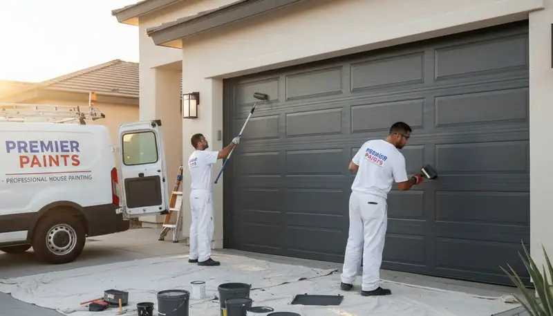 Professional garage door painting in Phoenix AZ with UV-resistant finish for desert durability