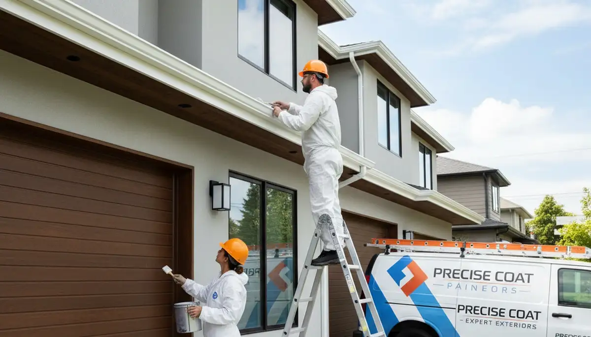 Professional gutter painting on a Phoenix AZ home by local house painters protecting against sun damage