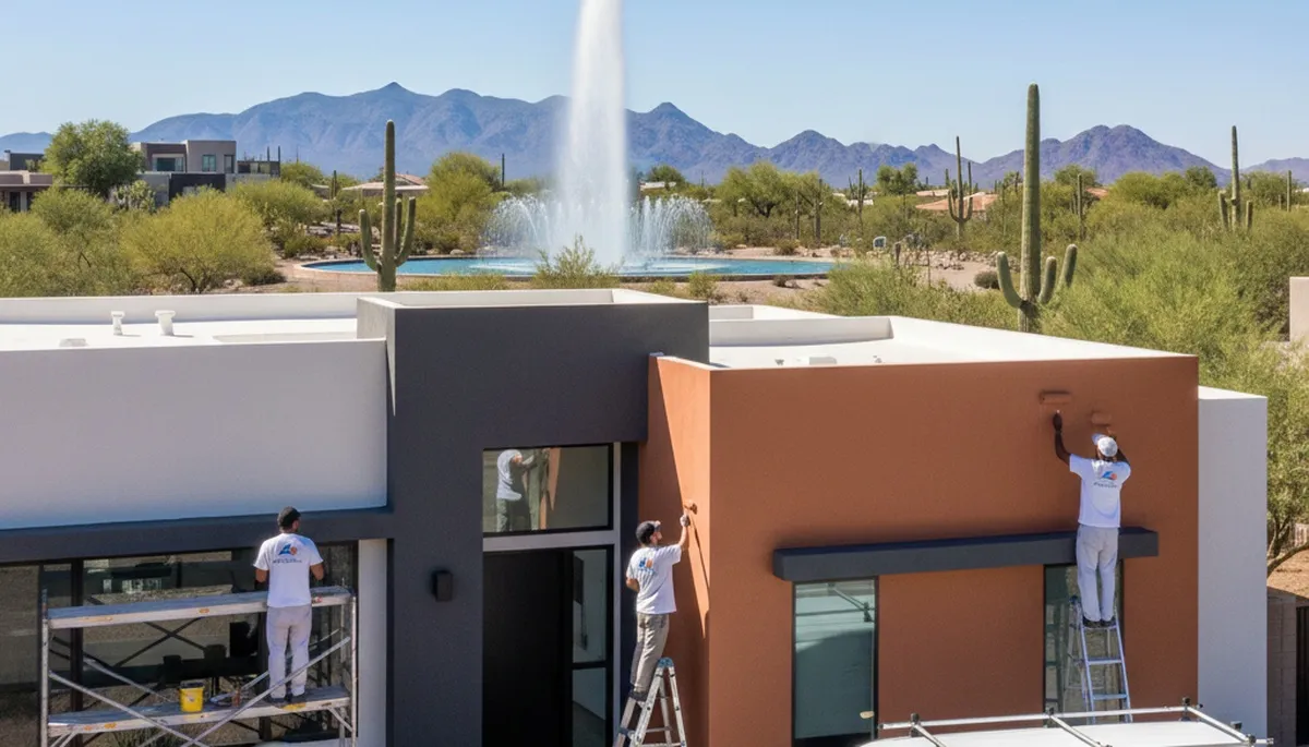 Phoenix, AZ house painters applying exterior paint on a residential home