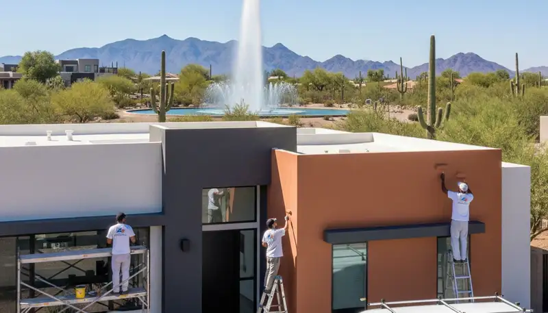 Phoenix, AZ house painters applying exterior paint on a residential home