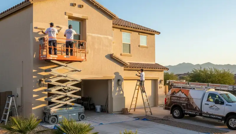 Professional house painters working on exterior home in Phoenix AZ