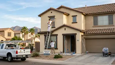 Professional house painters finishing exterior home painting in Phoenix, AZ