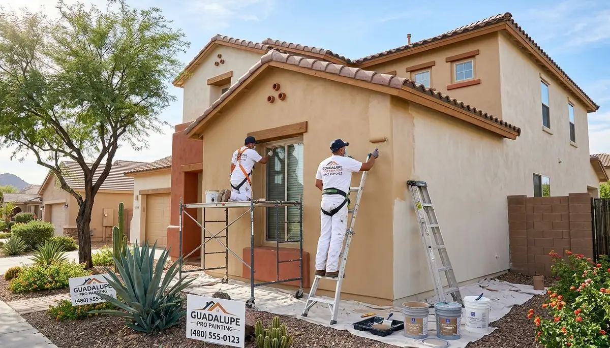 Professional house painters working on exterior home in Phoenix, AZ