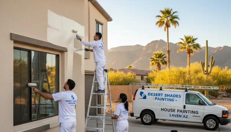 Professional house painters working on a residential exterior home in Phoenix, AZ
