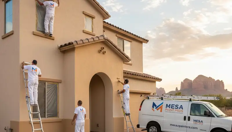 Professional house painter working on exterior home in Phoenix AZ
