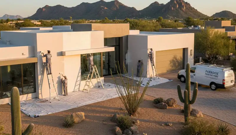 Professional house painters in Phoenix AZ applying fresh exterior paint on residential home