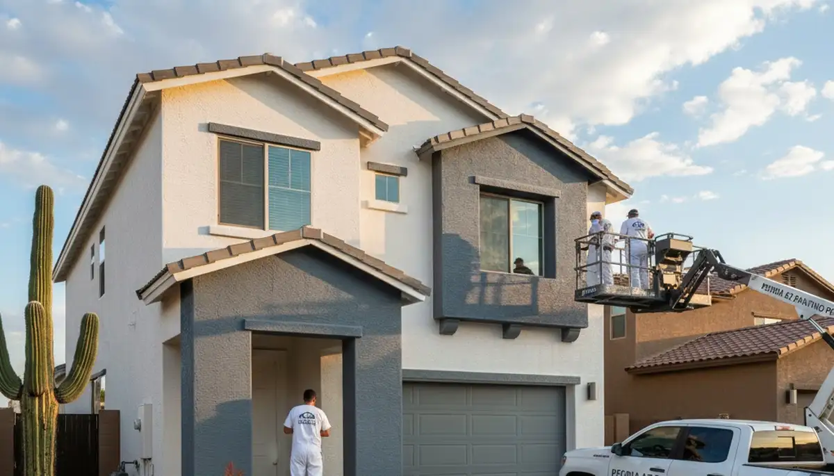 Professional house painters in Phoenix AZ painting home exterior with quality finishes