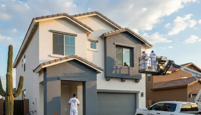 Professional house painters in Phoenix AZ painting home exterior with quality finishes