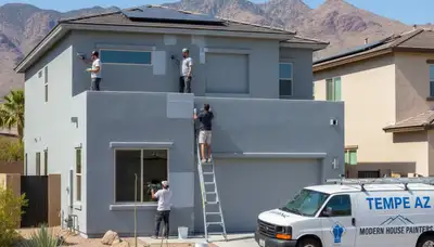 Professional house painters in Phoenix AZ applying exterior paint to suburban home