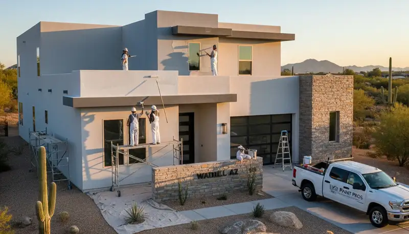 House painters in Phoenix, AZ providing professional exterior painting service for a local home