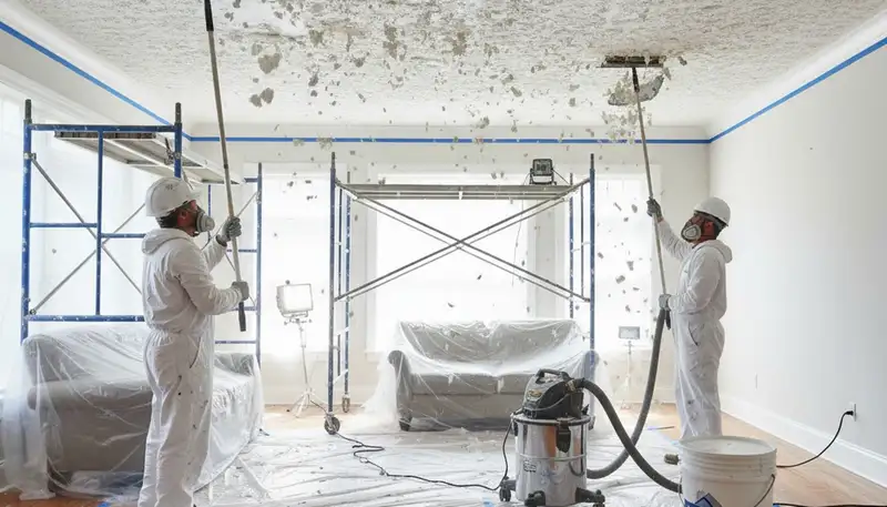 Professional popcorn ceiling removal in Phoenix, AZ home with smooth finish prep and clean results