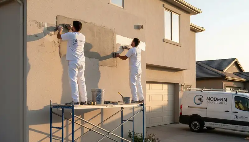Stucco repair experts restoring cracked exterior walls in Phoenix, AZ homes for a smooth, finished look