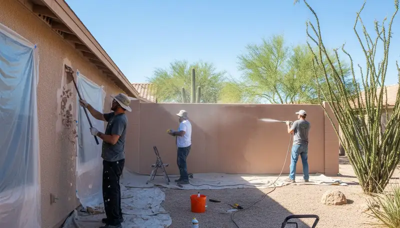 Professional surface preparation for exterior house painting in Phoenix, AZ ensuring lasting paint adhesion