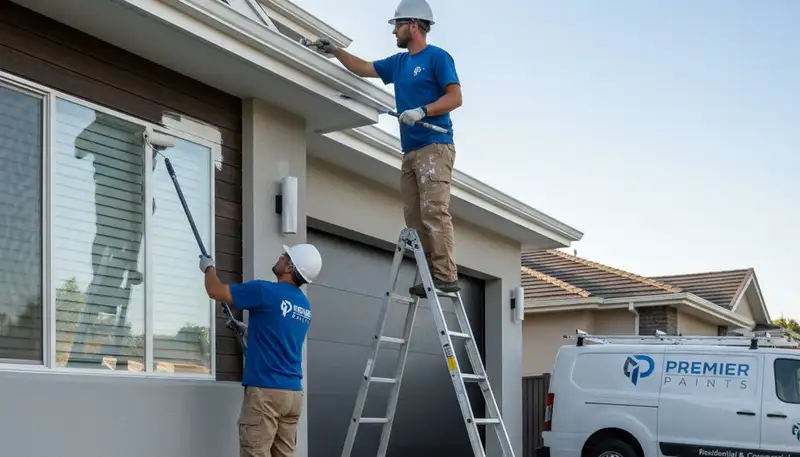 Professional trim and fascia painting on a Phoenix AZ home exterior by expert house painters